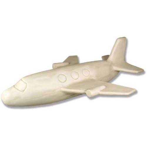 Airplane figurine with rounded windows and smooth, minimalist design, featuring classical, old world European simplicity.