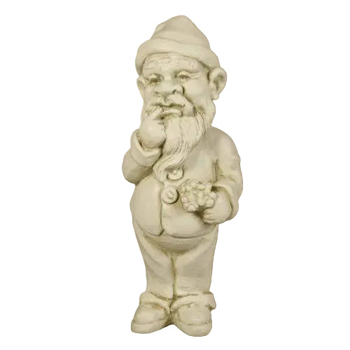 Garden gnome statue with a pointed hat and long beard, featuring old world European and whimsical classical detailing