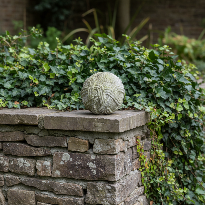 Stone Rope Sphere Outdoor Statue (4 - Inch) Side Angle