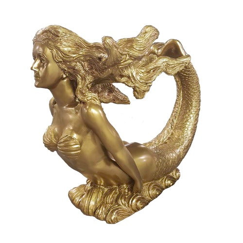 Mermaid sculpture with flowing hair and ornate tail, featuring classical and old world European design elements.