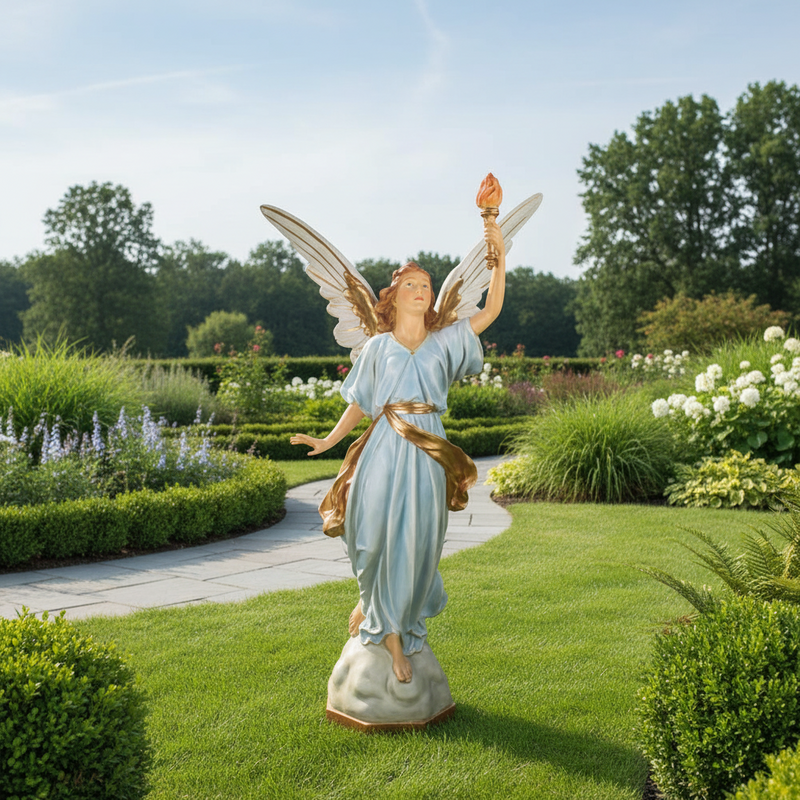 Angel With Torch Outdoor Statue (64-Inch)