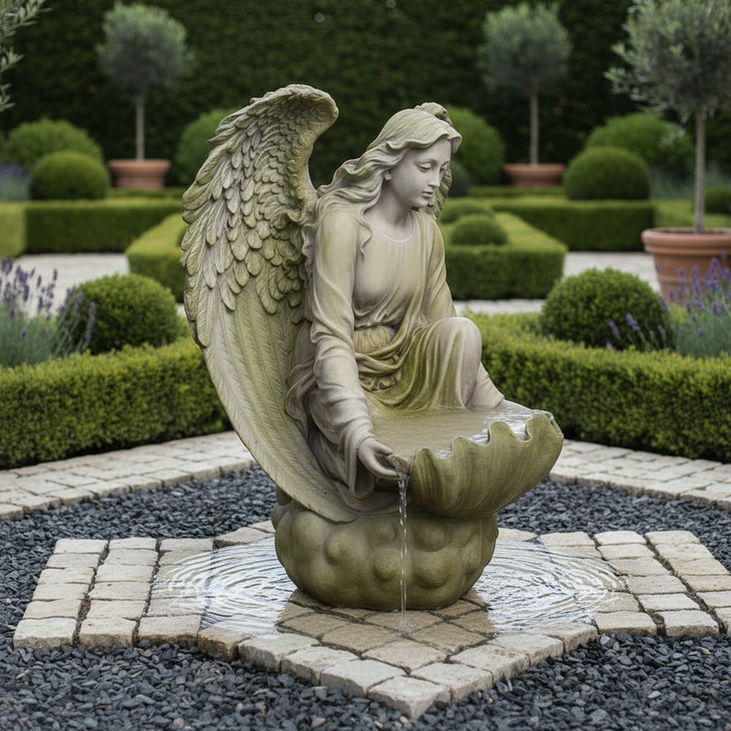 Angel of the Waters Garden Fountain (34 - Inch) Side Angle