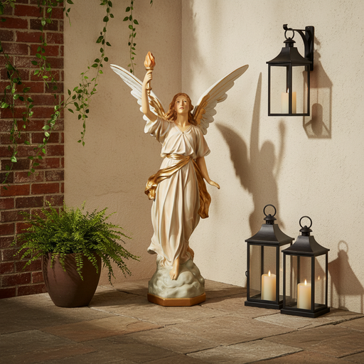 Angel With Torch Outdoor Statue (45 - Inch) Side Angle