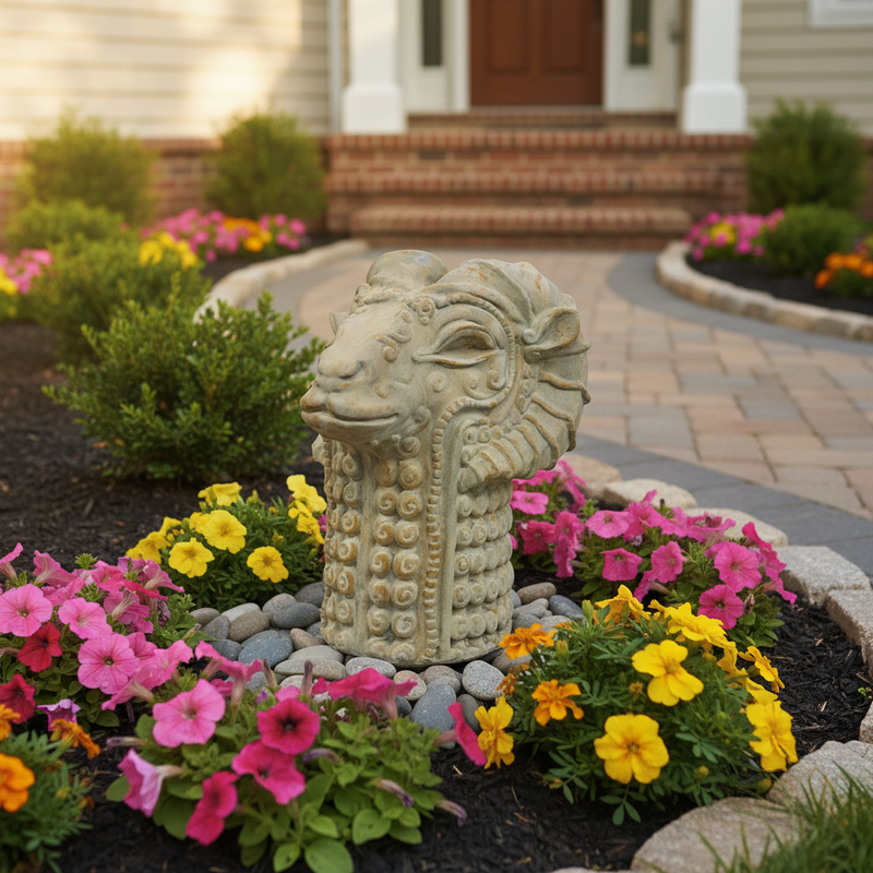 Llama Head Garden Statue (12 - Inch) Side Angle