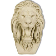 Lion head sculpture with flowing mane, open mouth, and classical old world European ornate detailing in a Baroque architectural style.