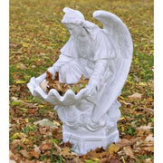 Kneeling angel holding a large scalloped shell bowl. Outdoor Statue (32 - Inch) Side View