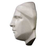 Classical Greek-inspired sculpted head with stylized, angular features and a serene, minimalist expression.