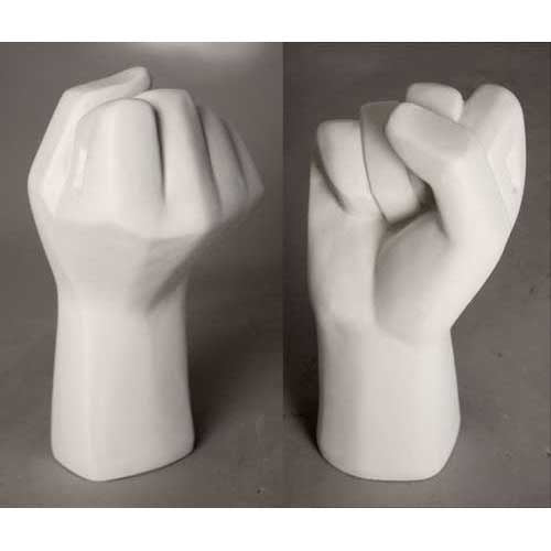 Sculpted hand in a clenched fist pose, featuring geometric lines and classical minimalist style with subtle old world European influence.