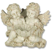 Two Sitting Winged Cherubs Holding Bowl Outdoor Statue (9 - Inch)
