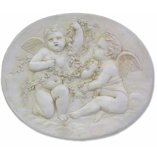 Cupids W/Garland Plaque Outdoor/Indoor Statue