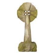 Celtic cross with intricate knotwork, old world European style, standing on a textured base, evoking medieval and Gothic themes.