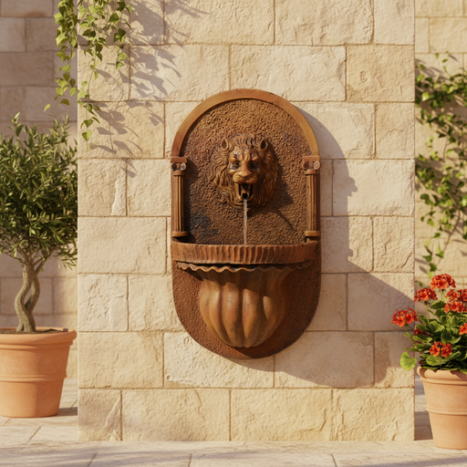Lion Garden Wall Fountain (35 - Inch) Side Angle
