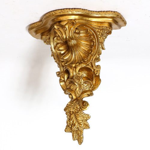 Baroque wall bracket with ornate scrollwork, acanthus leaves, and shell motif in old world European classical style.