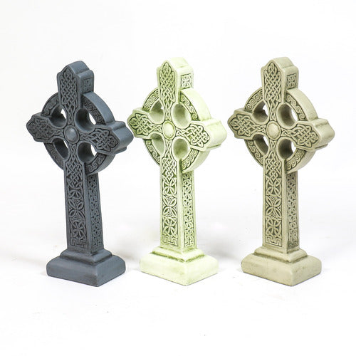Celtic crosses with ornate, old world European patterns and intricate medieval knotwork in classical standing designs.