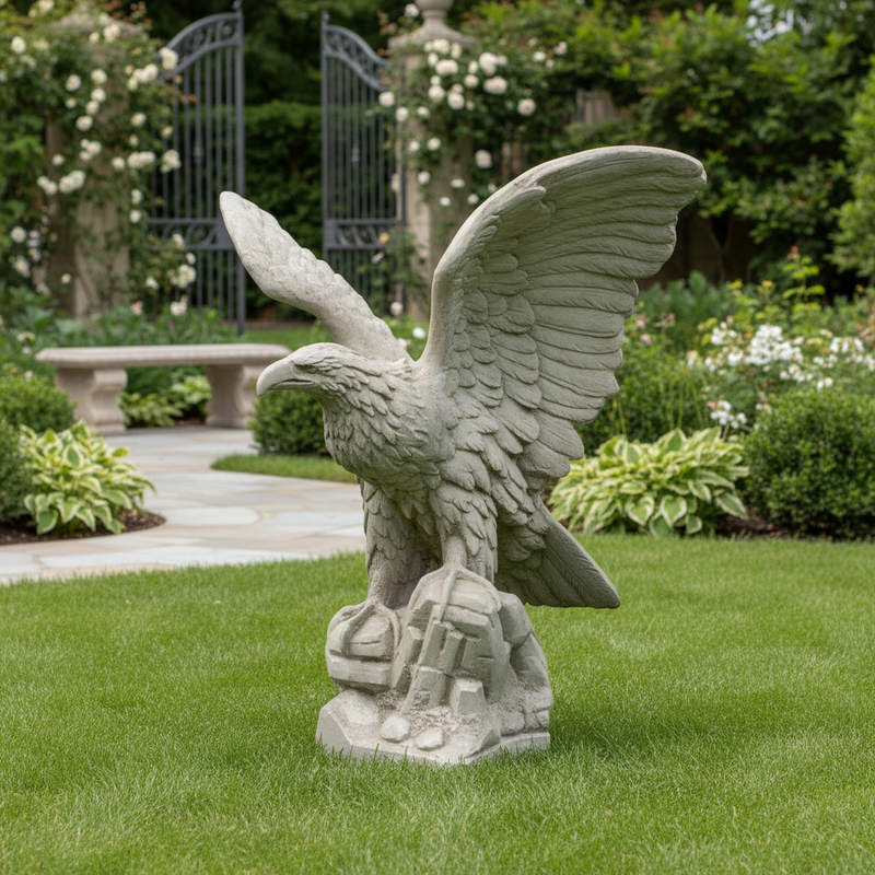 Eagle Bird Garden Statue Facing Right (40 - Inch) Side Angle