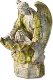 Kneeling angel holding a large scalloped shell bowl. Outdoor Statue (32 - Inch)
