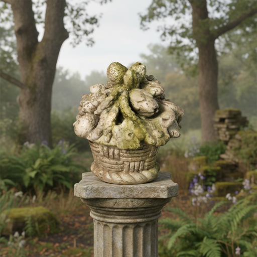Fruit Basket Outdoor Statue (14 - Inch) Side Angle