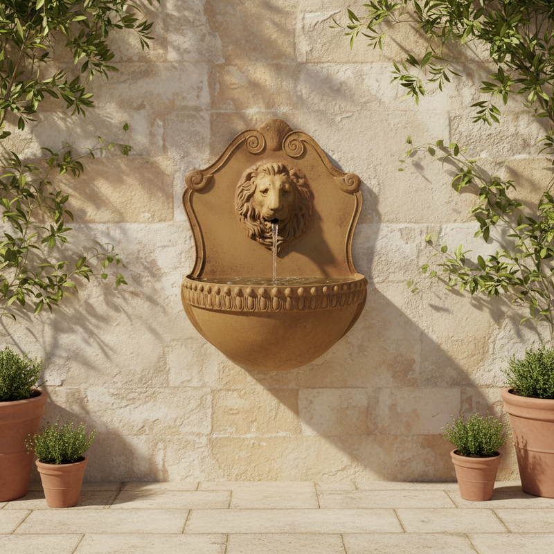 Donatello Lion Wall Fountain (42 - Inch) Side Angle