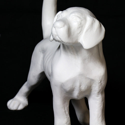 Dog statue with raised tail, classical European style, featuring smooth lines and subtle ornate detailing, reminiscent of Renaissance art. Different Angle