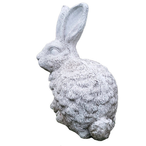 Baroque-style ornate rabbit statue with detailed fur and classical old world European sculptural features. Side View