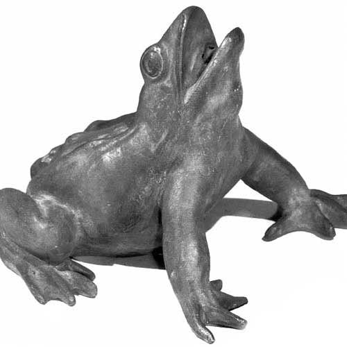 Baroque-style ornate frog sculpture with detailed features and expressive posture, evoking old world European charm.