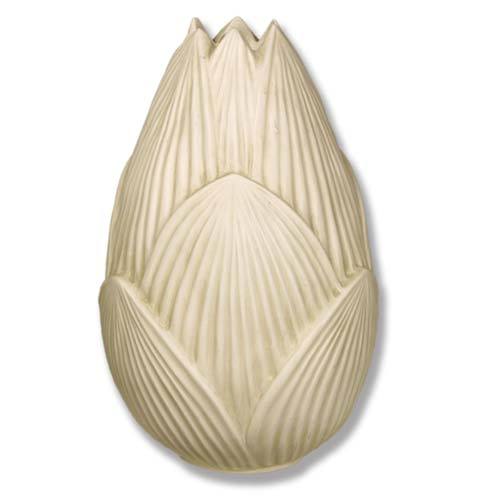 Artichoke-shaped wall sconce with ornate, old world European detailing and classical leaf-inspired relief pattern.