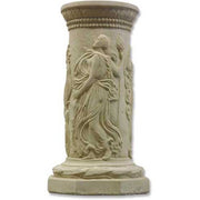 Classical Greek-style pedestal with ornate reliefs of draped figures and intricate decorative patterns in old world European design.