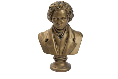 Beethoven bust with classical European features, ornate detailing, and a dramatic, old world Baroque style expression.