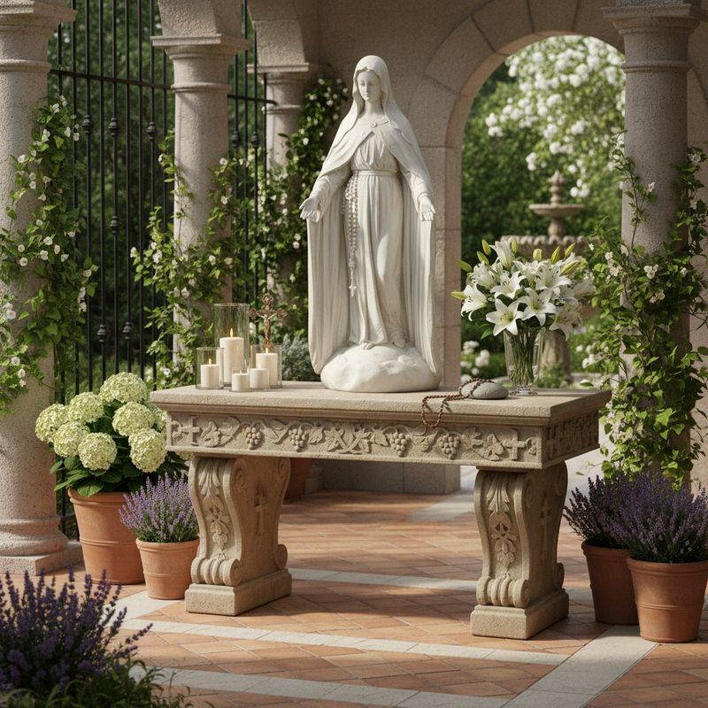 Mary of the Rosary Lace Statue (49 - Inch) Side Angle