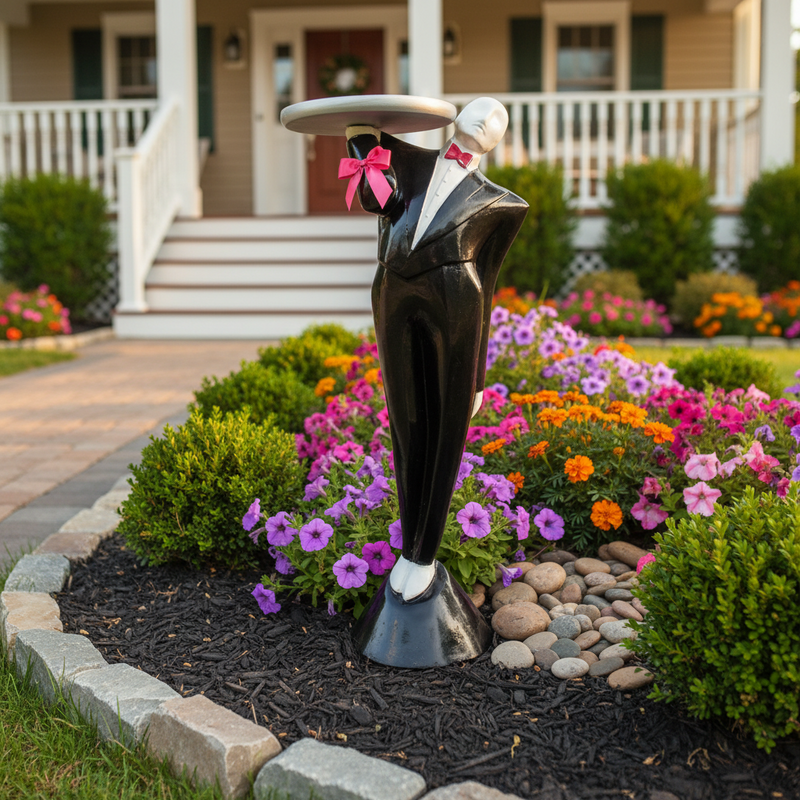 Waiter Garden Statue (18 - Inch) Side Angle