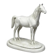 Classical horse statue with ornate detailing, standing on an oval base, inspired by old world European and Renaissance styles