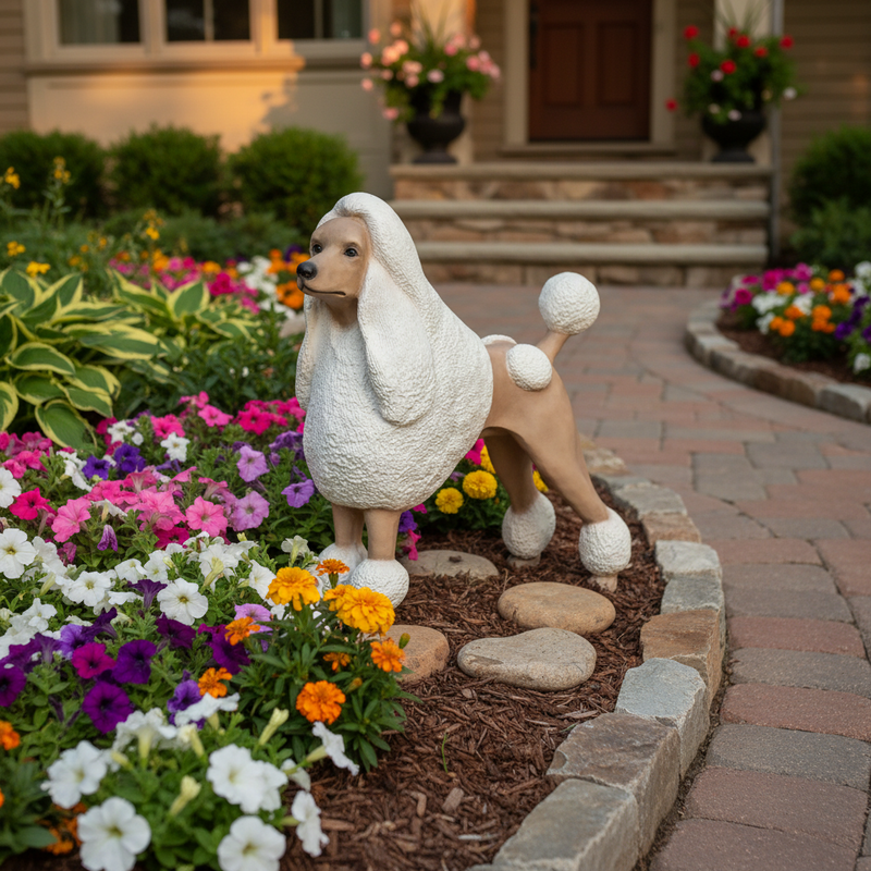 Poodle Dog Garden Statue (20 - Inch) Side Angle