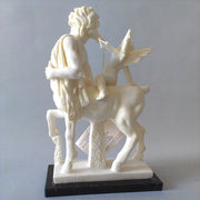 Centaur and cherub sculpture in classical Greek style with ornate, detailed features and dynamic, old world European composition. Side View