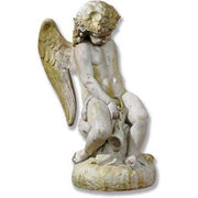 Sitting Winged Cherub With A Horn. Outdoor Statue (34 - Inch)