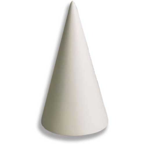 Classical cone sculpture with smooth surface and symmetrical, minimalist design inspired by old world European geometry.
