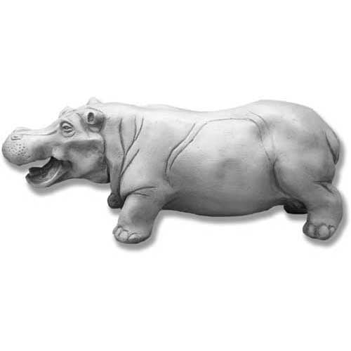 Hippo sculpture with open mouth, featuring classical old world European style and subtle ornate detailing along the body.
