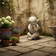 Sorrow Cherub Outdoor Statue (16 - Inch) Side Angle