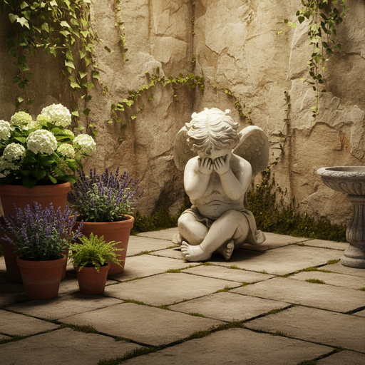 Sorrow Cherub Outdoor Statue (16 - Inch) Side Angle
