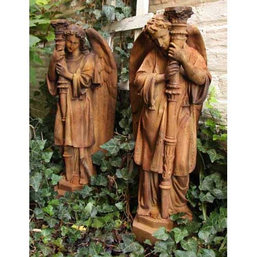 Set of Large Winged Guardian Angels with Candleholder Outdoor Statue (27 - Inch) Side View