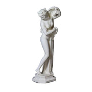 Classical Greek-style female statue in a graceful pose, featuring ornate drapery and elegant, old world European detailing.
