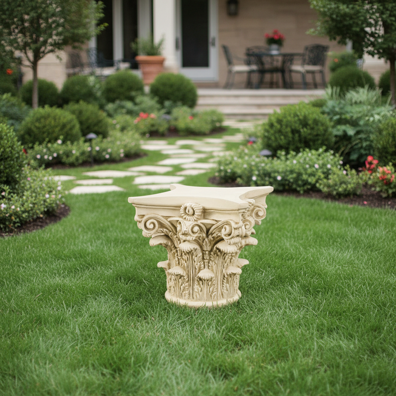 Corinthian Capital Outdoor Statue (16.5 - Inch) Side Angle