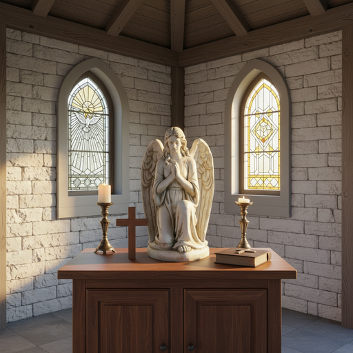 Praying Kneeling Angel Outdoor Statue (22 - Inch) Side Angle