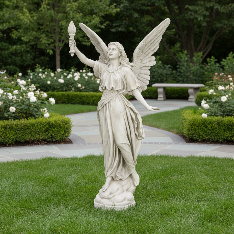 Angel With Torch Outdoor Statue (27-Inch)