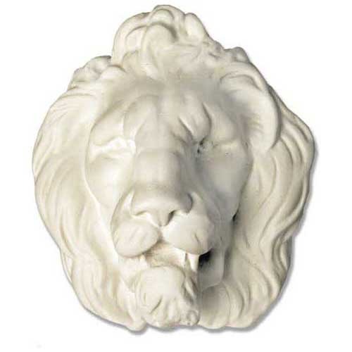Lion head sculpture with flowing mane, classical old world European style, ornate detailing, reminiscent of Renaissance architectural decor.