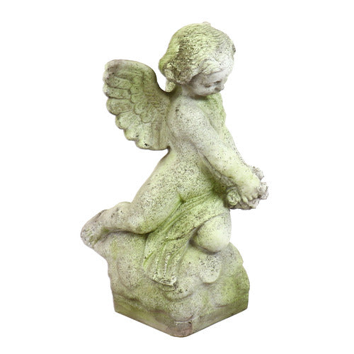 Cherub with Rose Bouquet Outdoor Statue (22-Inch)