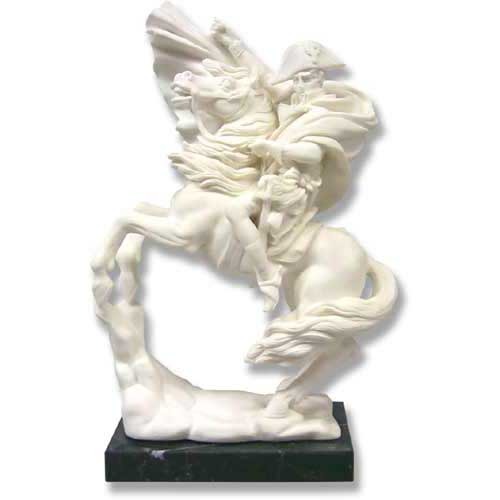 Equestrian statue in classical Baroque style depicting a rider in dramatic motion atop a rearing horse with ornate detailing.