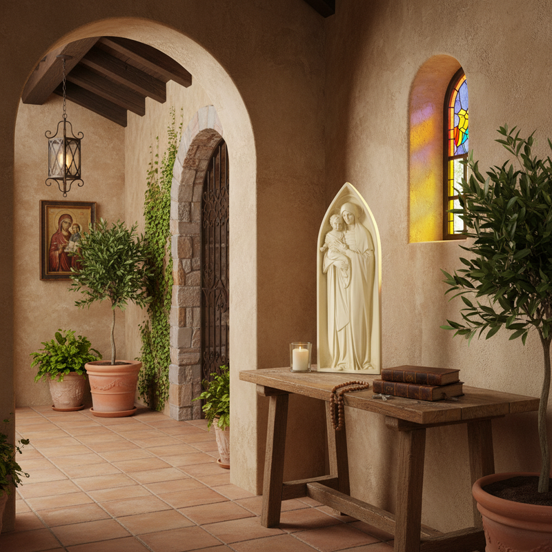 Mary and Child Pointed Arch Statue (22 - Inch) Side Angle