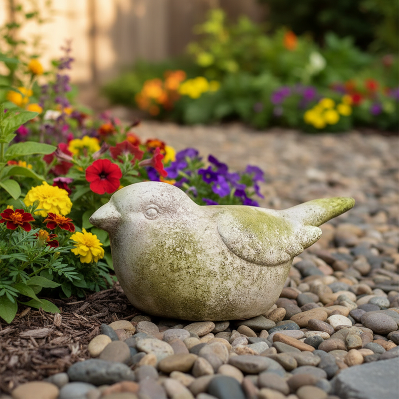 Sparrow Bird Garden Statue (5 - Inch) Side Angle