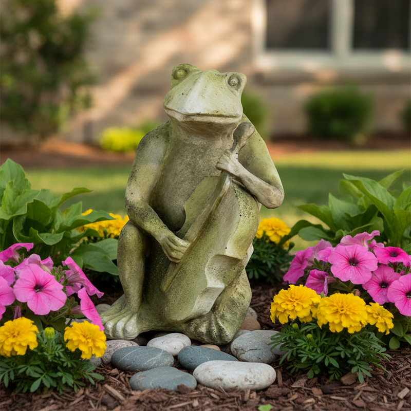 Frog Garden Statue (15 - Inch) Side Angle