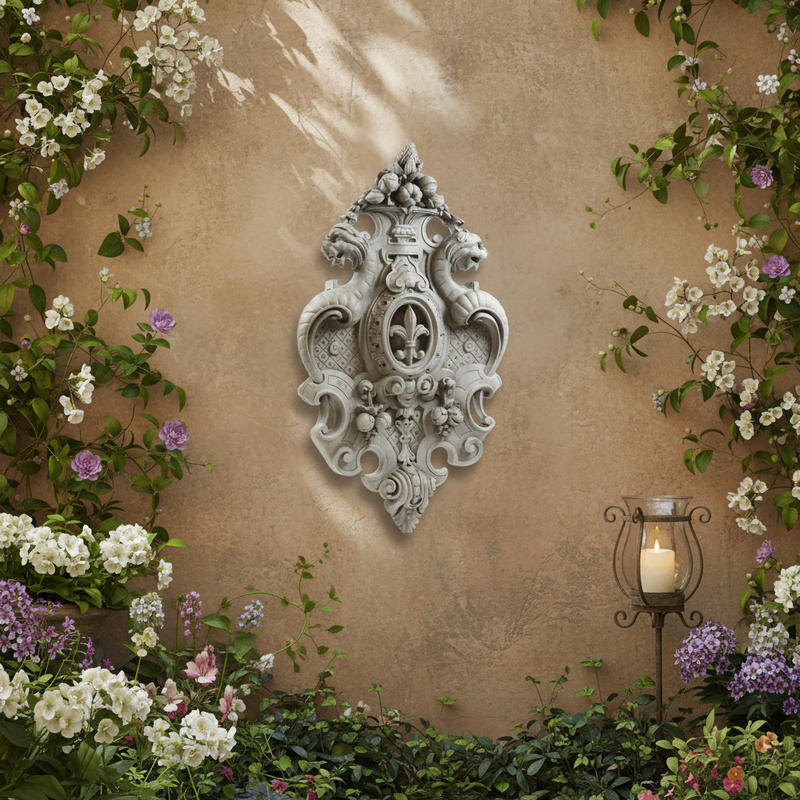 Victorian Crest Outdoor Plaque (29.0 - Inch) Side Angle
